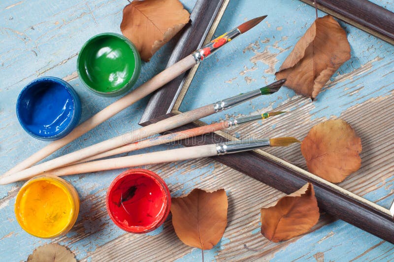 Paint Brushes , Paint and Frame Autumn Stock Photo Image of kind