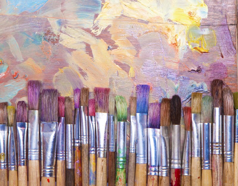 Paint Brushes on Palette stock image. Image of warn - 103263271