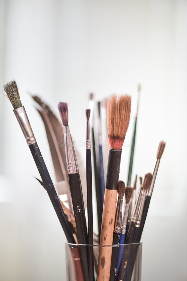 Paint brushes in the pot stock image. Image of close 60489433