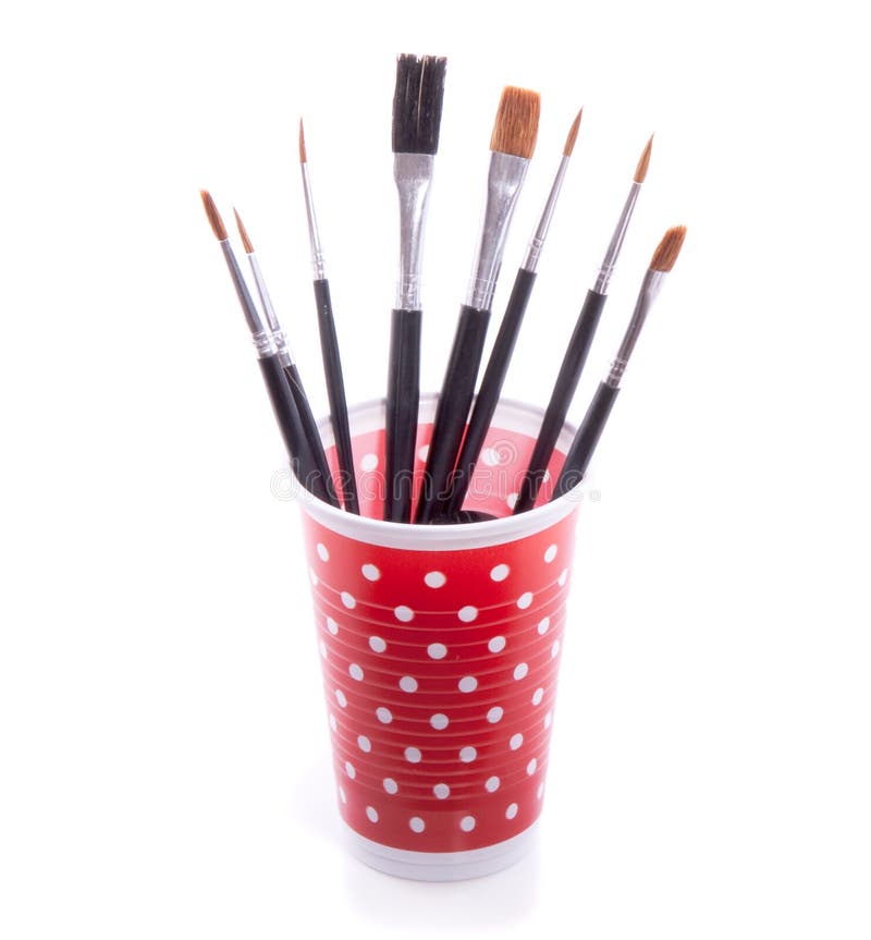 Paint Brushes in a Red Dotted Cup Stock Photo Image of time, spare