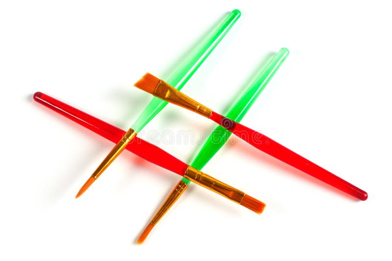 Paint Brushes of Various Shapes and Widths with Bright Plastic Handles Stock Image Image of