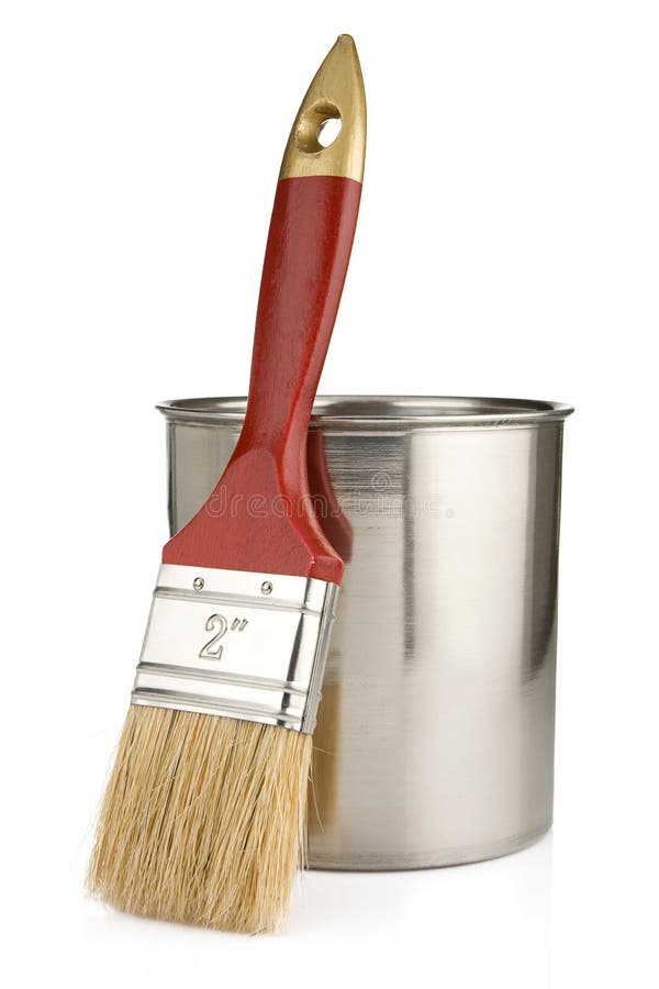 Paint buckets and paintbrush isolated on whit