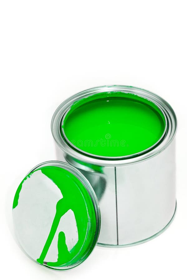 Can Filled with Green Paint Stock Photo Image of decorating, colorful