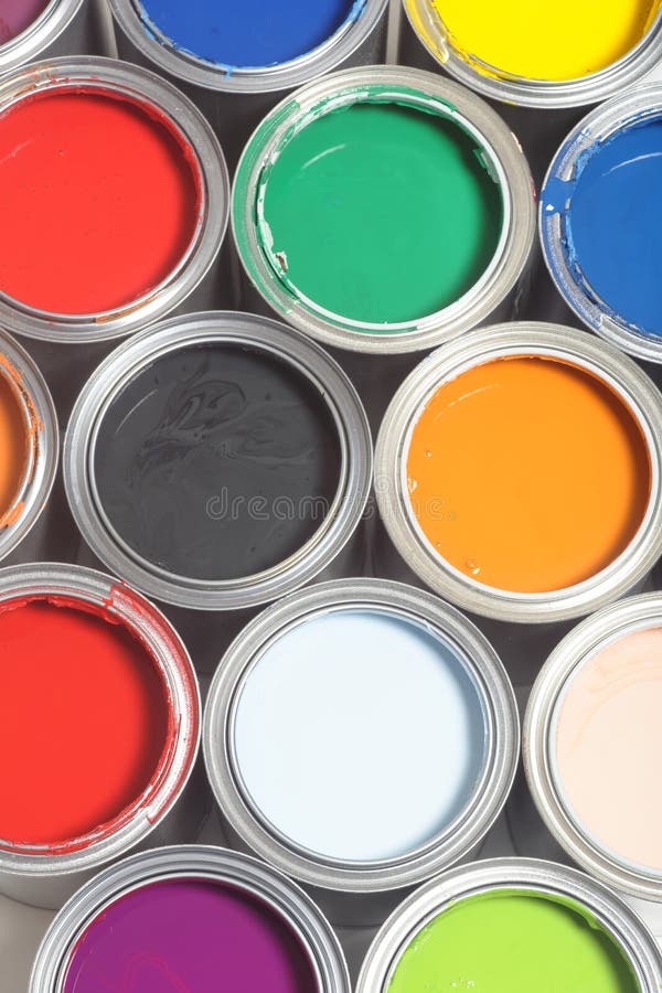 Paint cans with brush stock image. Image of wall, buckets 69414069