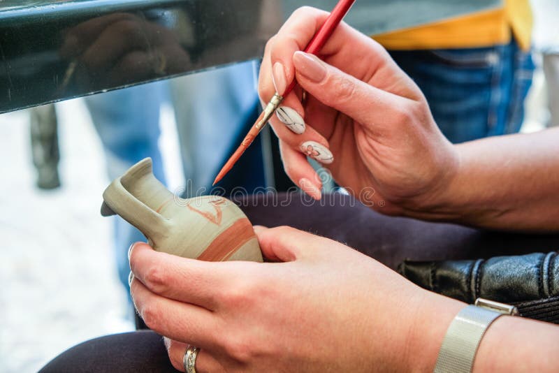 Paint Crock Pots Handmade Work Stock Photo Image of horizontal, work