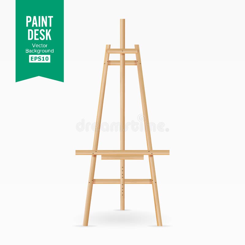Paint Desk Vector. Wooden Easel With Empty White Paper. Isolated On White Background. Realistic Painter Desk Set. Drawing Whiteboa vector illustration Paint Desk Vector. Wooden Easel With Empty White Paper. Isolated On White Background. Realistic Painter Desk Set. Drawing Whiteboa vector illustration