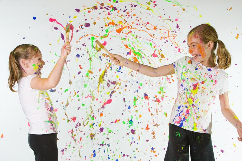 Kids with messy paint stock photo. Image of squish, playing 18791472