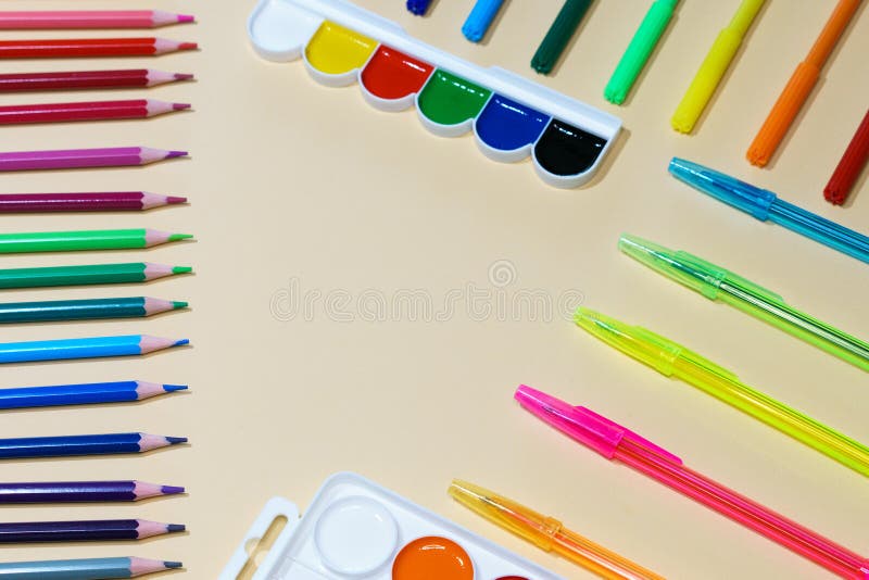 Paint, Markers, Brush and Sneaker Stock Photo - Image of craft, paint:  141640218