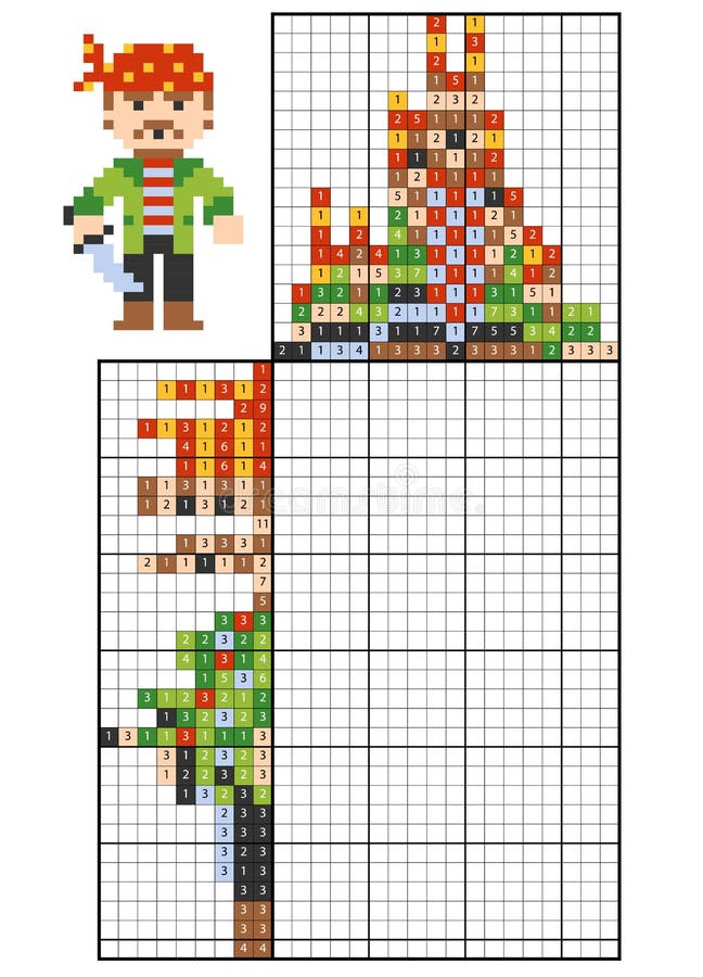 Paint By Number Puzzle Nonogram. Pirate Stock Vector - Illustration of leisure, difficulty
