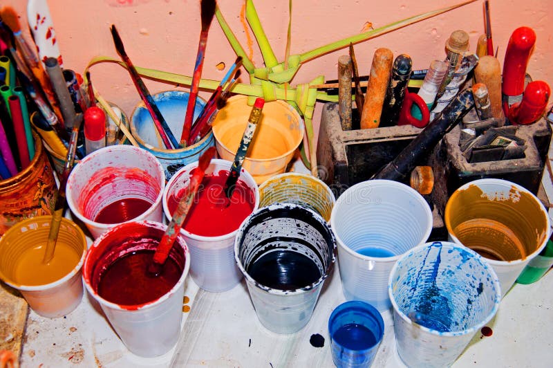 Watercolor paint cups stock image. Image of paint, cans 24072733