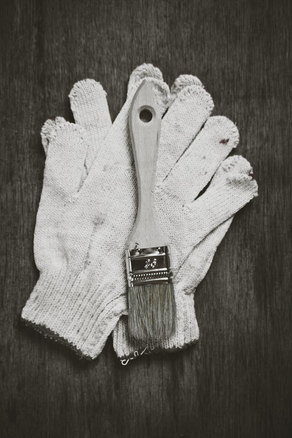 Paint Roller Brushes Working Gloves Stock Image Image of wooden, flat
