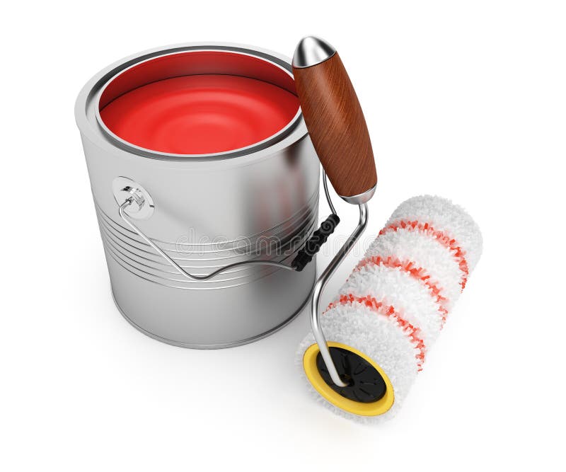 Paint roller and bucket stock illustration. Illustration of tool 38596756