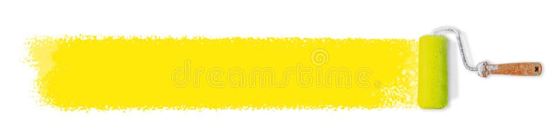 Paint roller and long yellow paint stroke banner for text - renovate concept royalty free stock image