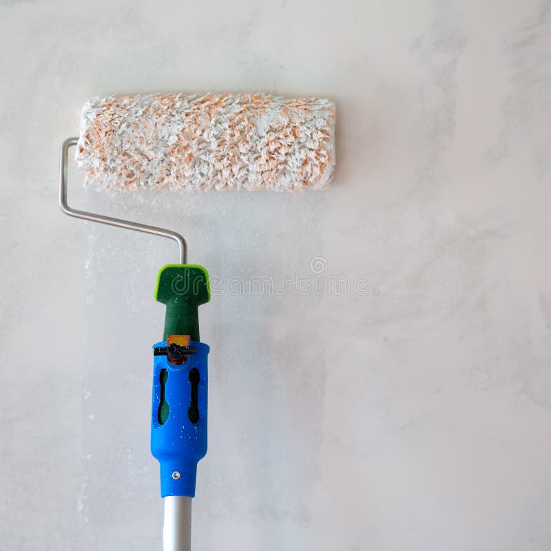 Paint Roller for Painting Wall after Plastering Stock Image Image of