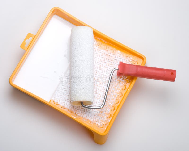 Paint roller and tray stock images