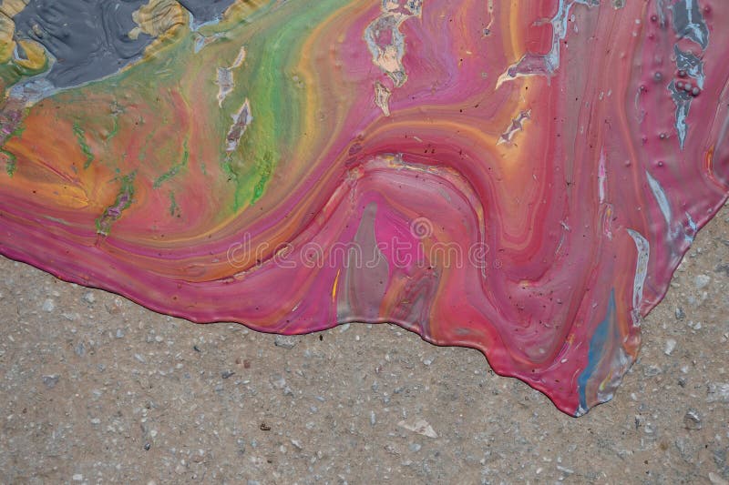 Paint spill on concrete surface abstract art and design colorful background stock image