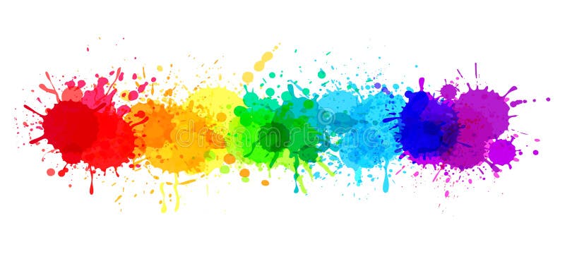 Paint splatter banner, rainbow watercolor paint stains. Colorful splattered spray paints, abstract color ink explosion royalty free illustration