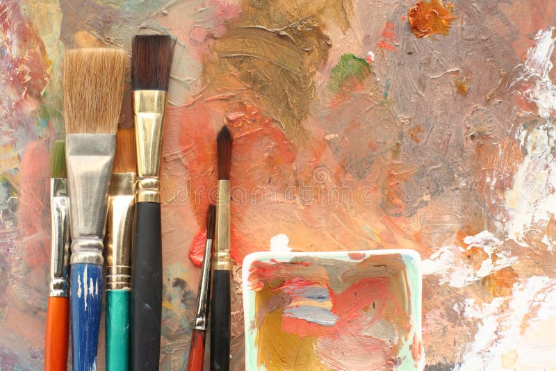 Paint studio; palettes & brushes royalty free stock images