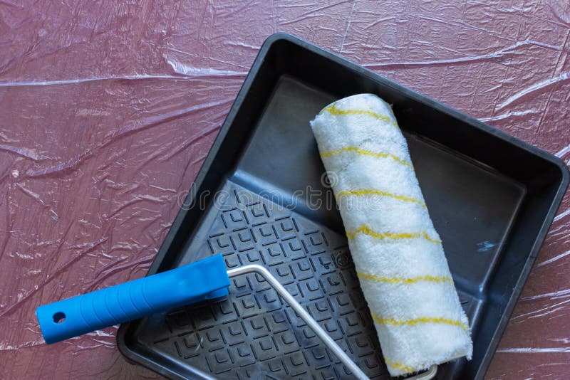 Paint Tray and Fluffy Roller Stock Photo Image of occupation, plastic