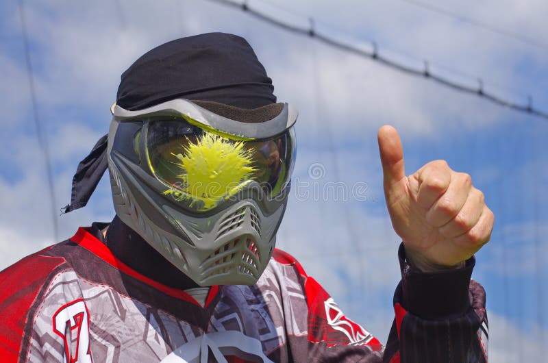 Paintball player head shot stock photo. Image of safety 19626012