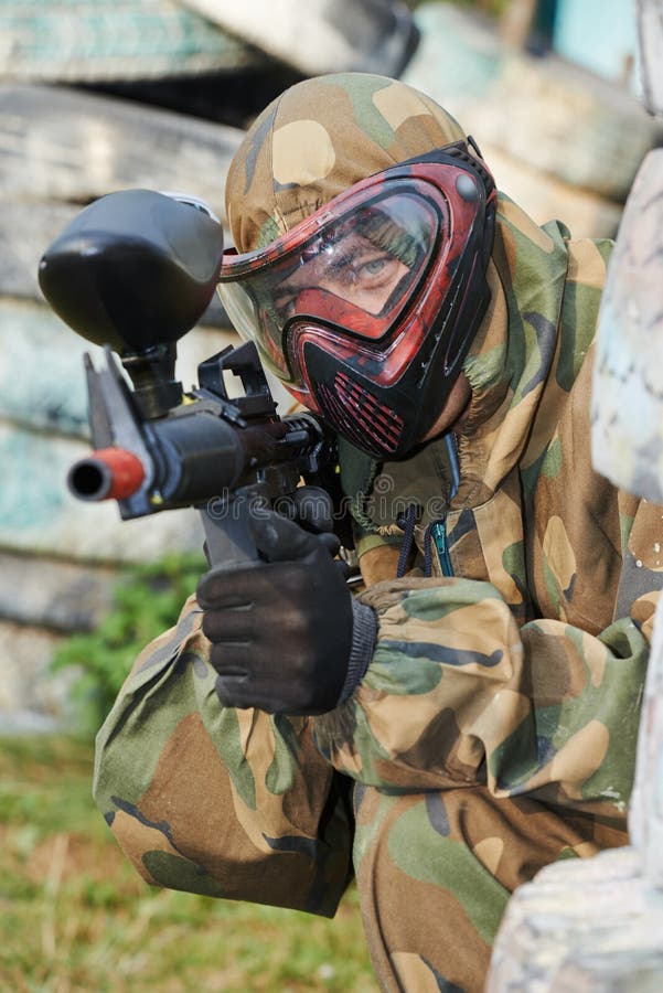 Paintball player head shot stock photo. Image of safety 19626012