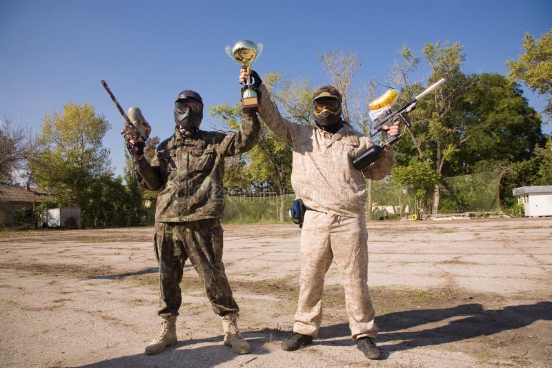 Paintball Players with Gold Cup Stock Image Image of people, horizontal 7470353