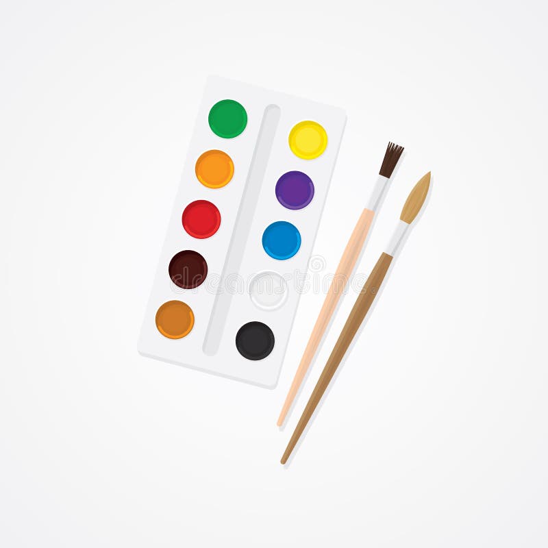 Paintbox and brush. Watercolor creative concept. Paints for drawing