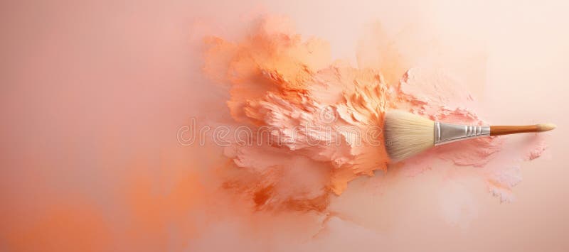 Paintbrush dipped in Peach Fuzz, creating art with subtle tones stock image