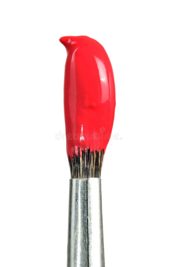 Paintbrush with Red Paint on White Background