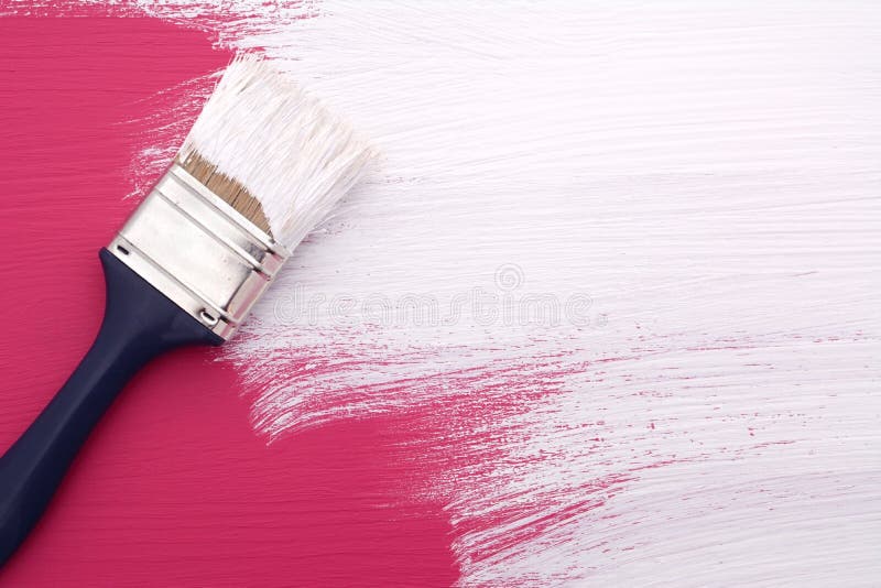 Paintbrush with White Paint Painting Over Pink Stock Image Image of