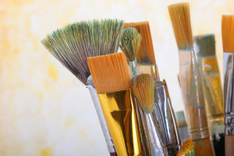 Group of New Paint Brushes in Art Market. Stock Image Image of market