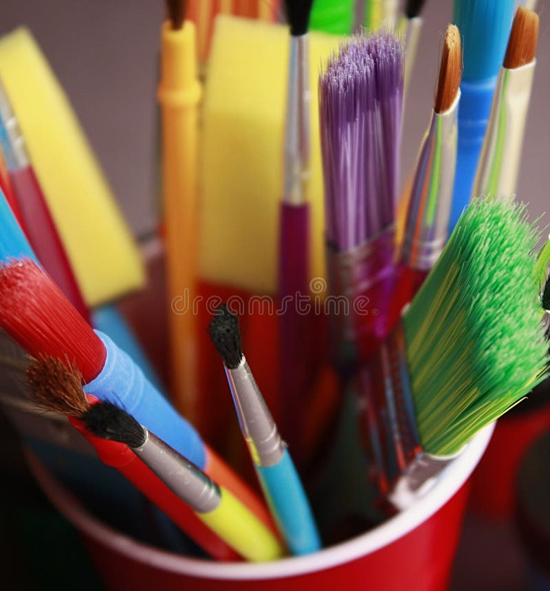 Paintbrushes in Plastic Cup Stock Photo Image of brushes, colorful