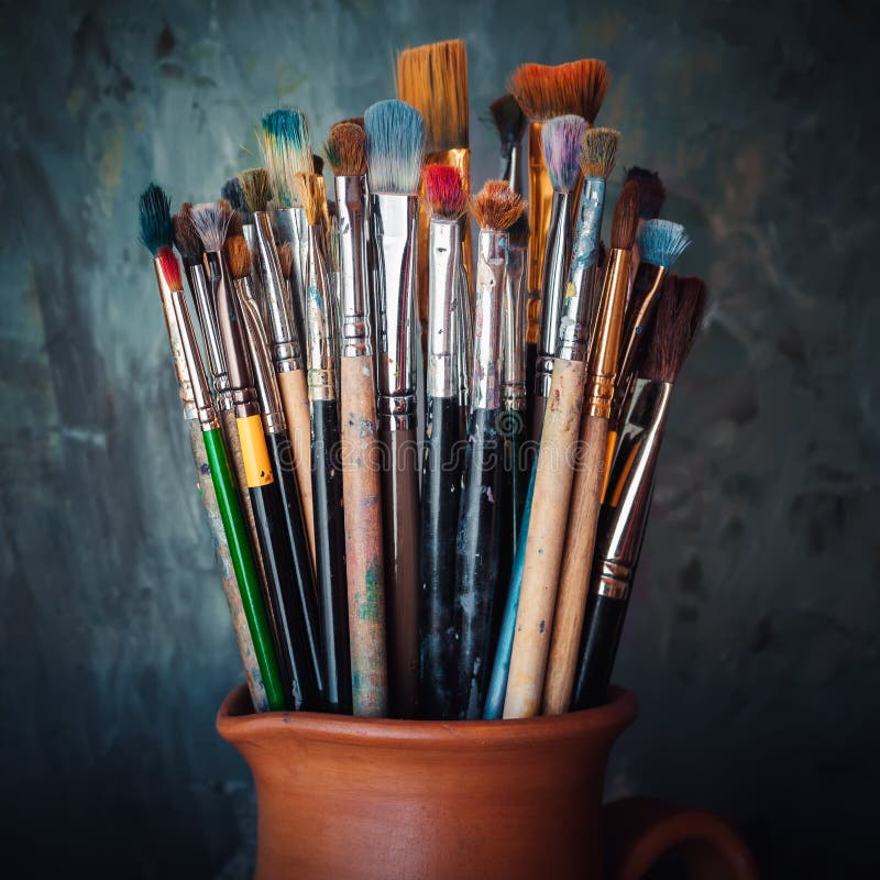 Paintbrushes в кувшине на темной предпосылке задыхаться стоковые фото Paintbrushes в кувшине на темной предпосылке задыхаться стоковые фото