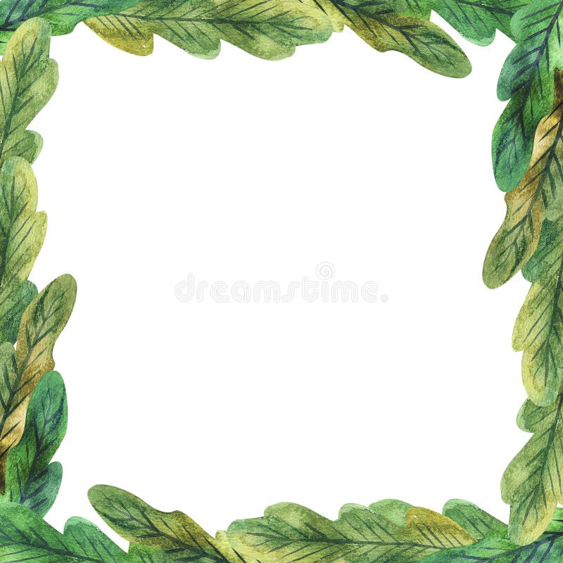 Painted Blank Watercolor Leaf Frame Square Border Background royalty free illustration