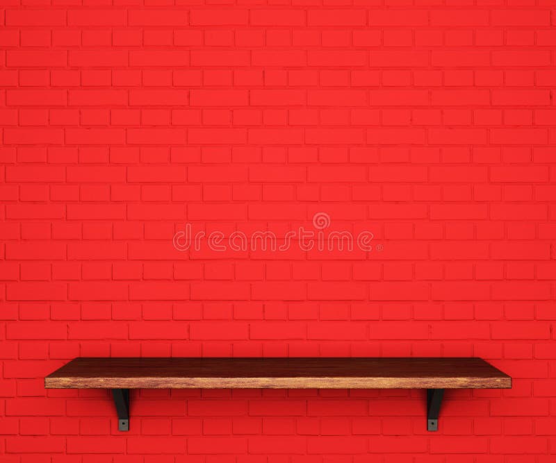 Painted Brick Wall with Wooden Shelf Stock Illustration Illustration
