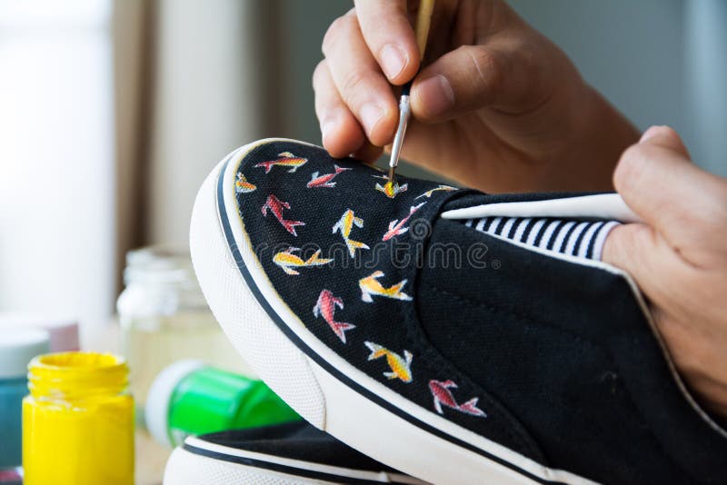 Paint, Markers, Brush and Sneaker Stock Photo - Image of craft, paint:  141640218