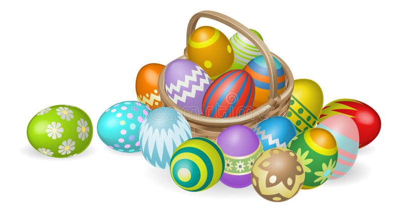 Painted Easter eggs in basket illustration vector illustration