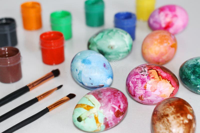 Painted Easter Eggs. Special Paint for Easter Eggs Stock Photo Image of marble, preparing