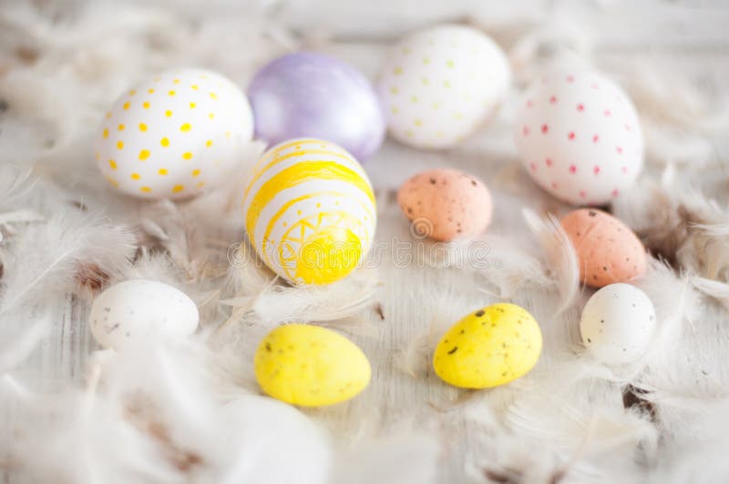 Easter, Colored Eggs, Yellow, White, White Tree, White Background