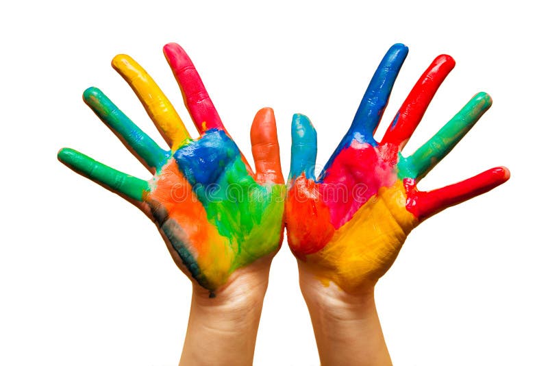 Painted hands, colorful fun. Isolated