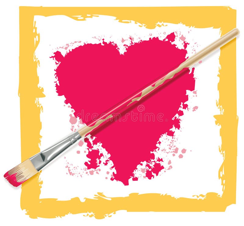 Painted heart with brush stock vector. Illustration of drawing 7600510