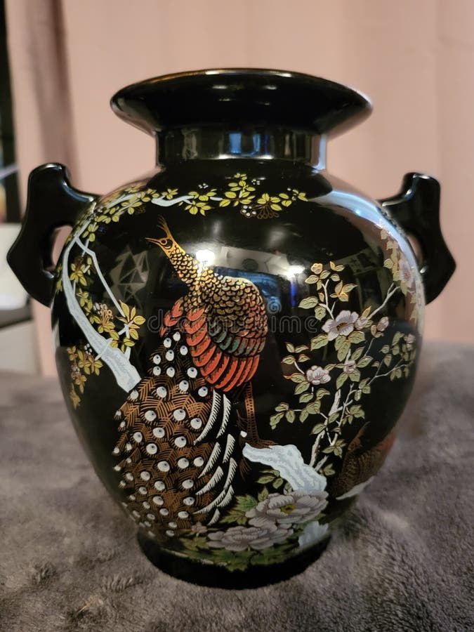 Painted Oriental Vase Black Stock Image Image of painted, black