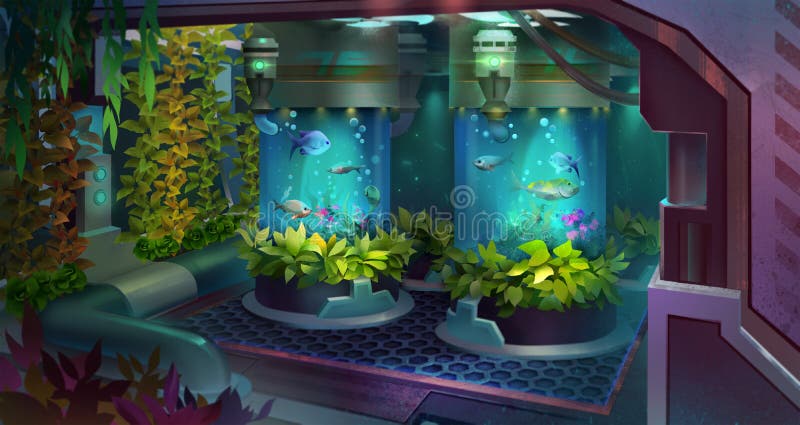 Painted Room with Plants on a Spaceship Stock Illustration - Illustration  of spacecraft, gaming: 88769586