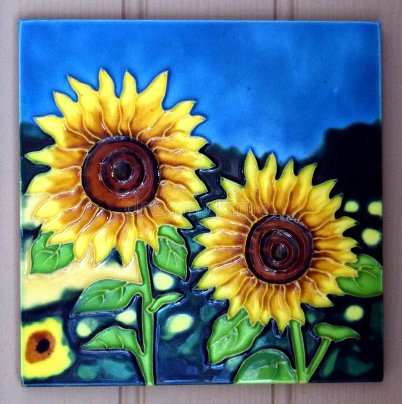 Painted Sunflower Tile stock photo. Image of hung, grey 42516512