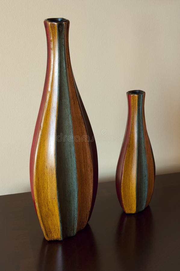 Painted Vases on Table stock photo. Image of closeup 34637310