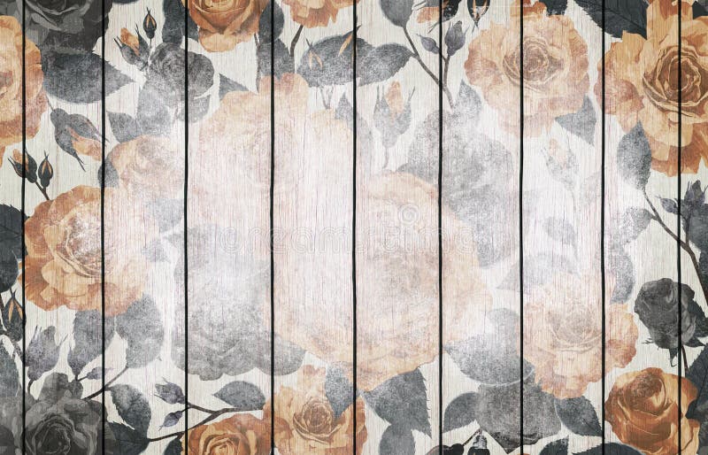 Painted Wood Background Wallpaper with Floral Design Stock Illustration ...