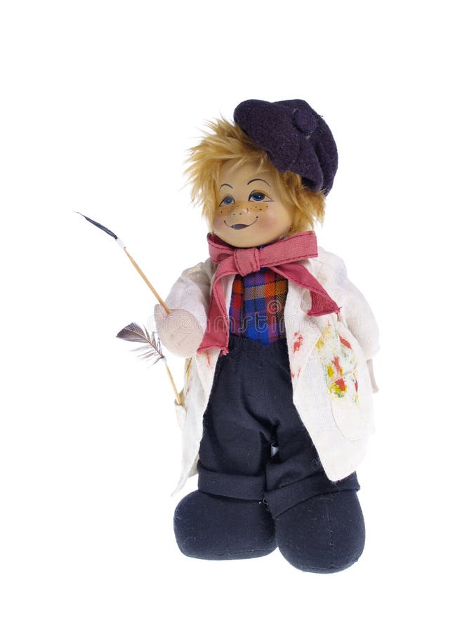 Painter Figurine - studio isolated photo on white background. Little marionette stock images, royalty-free photos and pictures