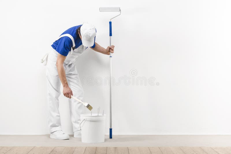 Rear View of Painter Man Looking at Blank Wall, with Paint Stick Stock  Image - Image of improvement, professional: 92914367