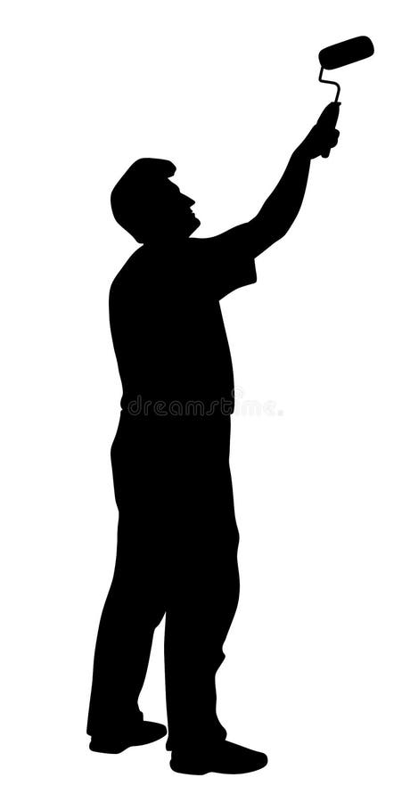 Painter painting wall or ceiling with paint roller stock illustration