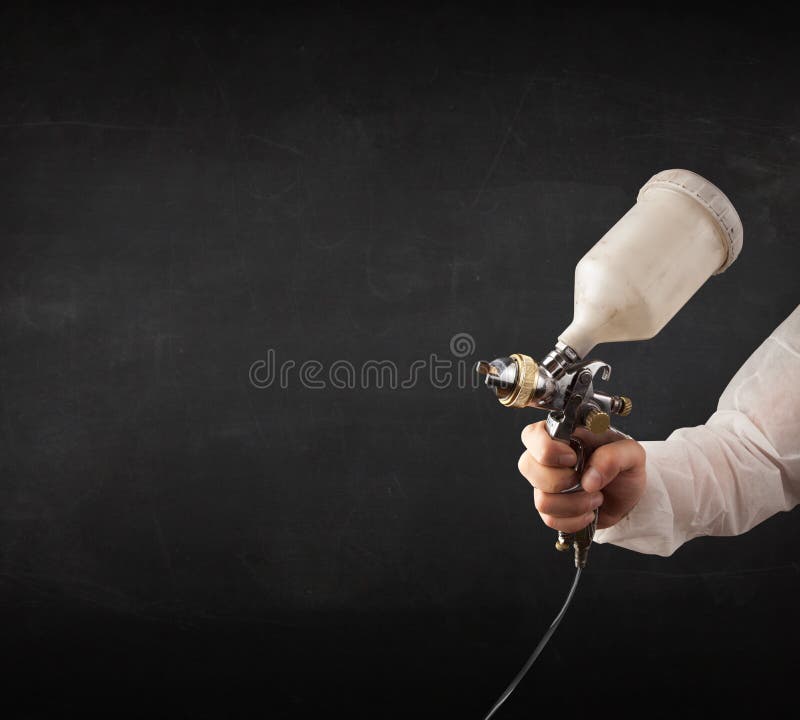 Painter Works with Airbrush Gun and Empty Copyspace Stock Image Image of aerosol, color 34998851